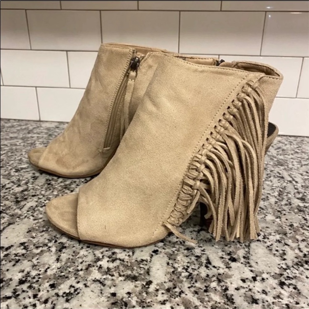 Womens fringe peep toe Booties